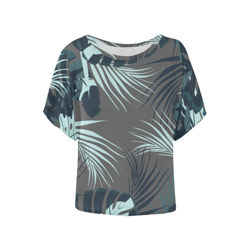 Tropical Monstera Leaves Jungle Pattern Women's Batwing-Sleeved Blouse T shirt (Model T44)