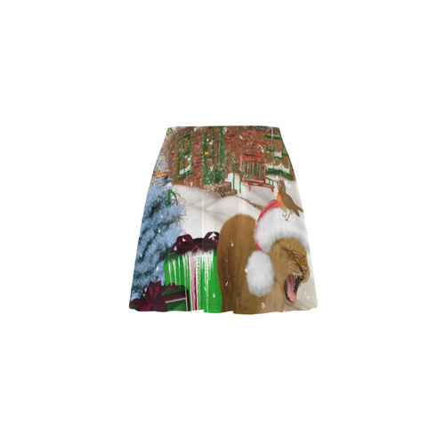 Christmas cute little lion with christmas hat Mini Skating Skirt (Model D36)