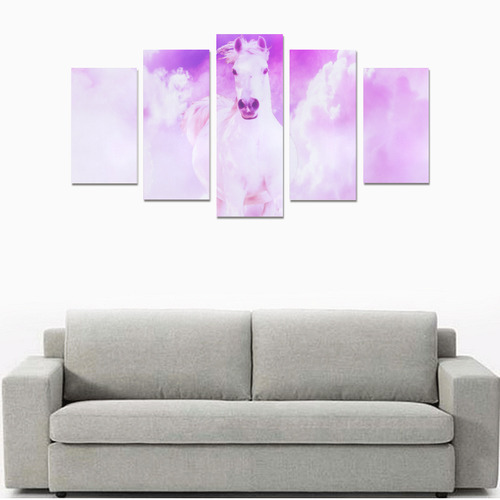 Girly Romantic Pink Horse In The Sky Canvas Print Sets A (No Frame)