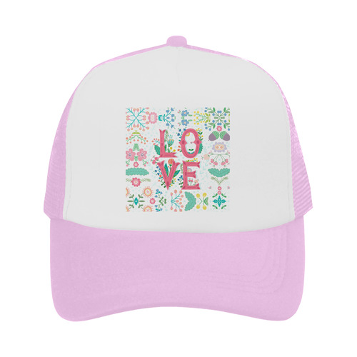 Pastel Colorful Floral LOVE Lettering Trucker Hat