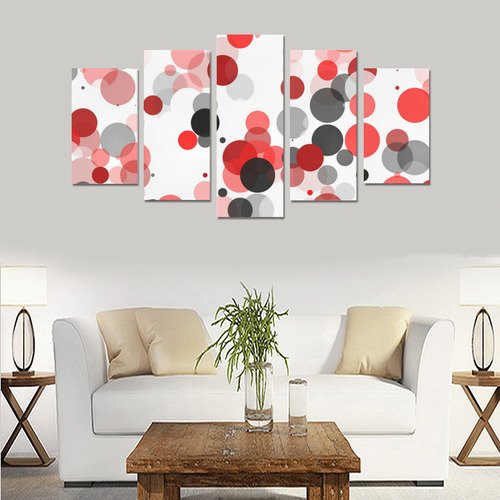 Red Black and Gray polka dots Canvas Print Sets A (No Frame)