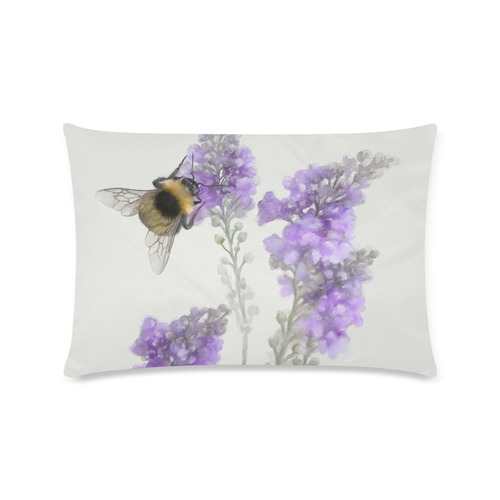 Bumblebee on Purple Flowers, floral watercolor Custom Zippered Pillow Case 16"x24"(Twin Sides)