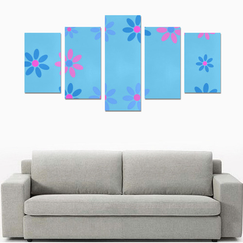 pink and blue flowers Canvas Print Sets C (No Frame)