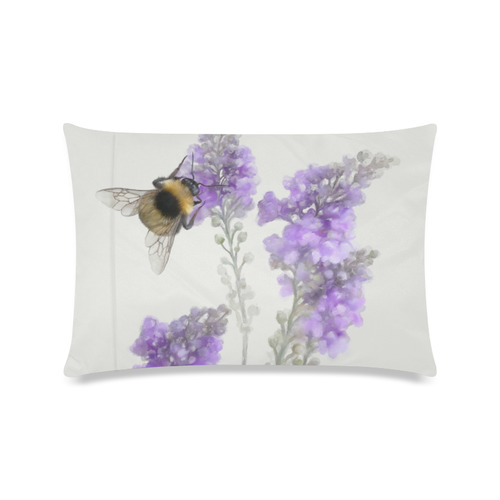 Bumblebee on Purple Flowers, floral watercolor Custom Zippered Pillow Case 16"x24"(Twin Sides)