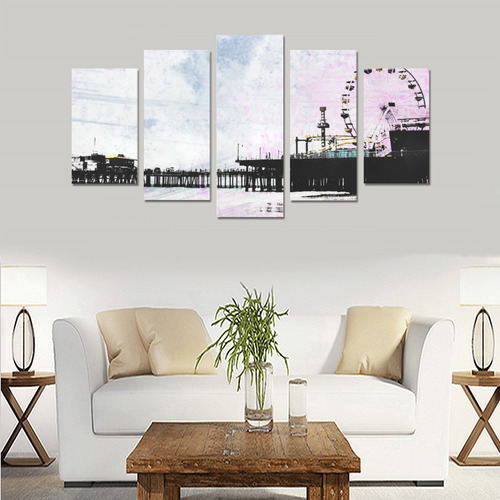 Pink Grunge Santa Monica Pier Canvas Print Sets A (No Frame)