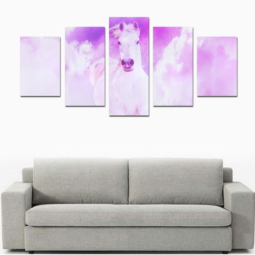 Girly Romantic Pink Horse In The Sky Canvas Print Sets D (No Frame)