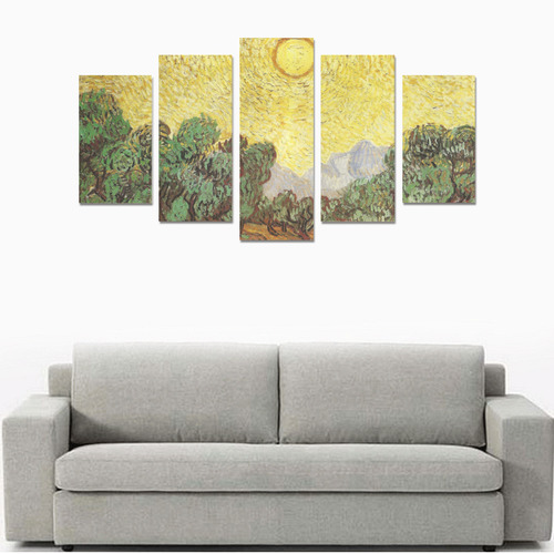 Van Gogh Olive Trees Yellow Sky Sun Canvas Print Sets A (No Frame)