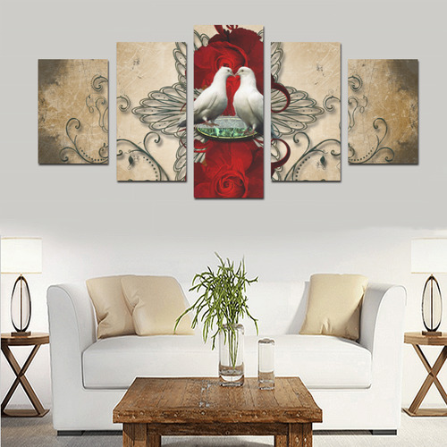 The couple dove with roses Canvas Print Sets D (No Frame)