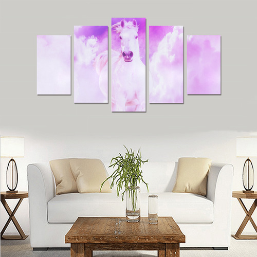 Girly Romantic Pink Horse In The Sky Canvas Print Sets A (No Frame)