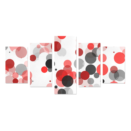 Red Black and Gray polka dots Canvas Print Sets C (No Frame)