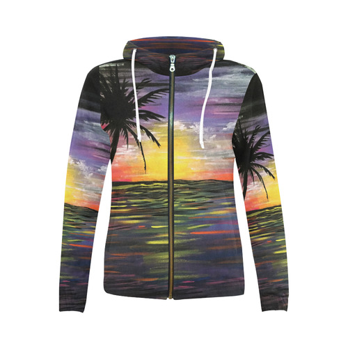 Sunset Sea All Over Print Full Zip Hoodie for Women (Model H14)