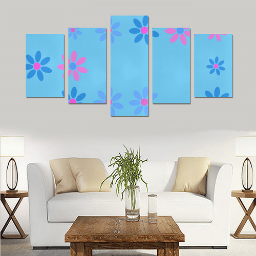 pink and blue flowers Canvas Print Sets C (No Frame)