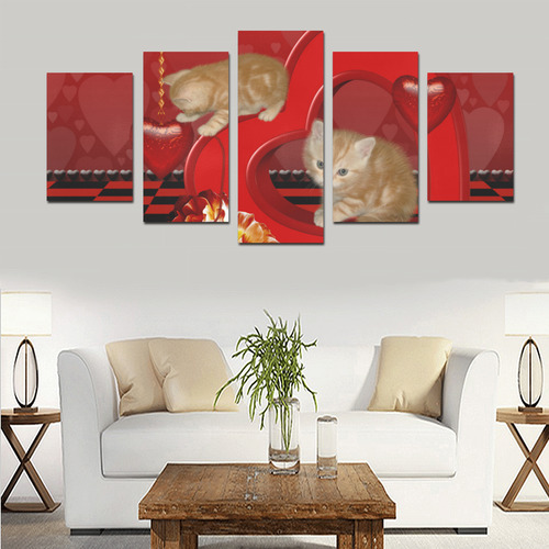 Cute kitten with hearts Canvas Print Sets D (No Frame)