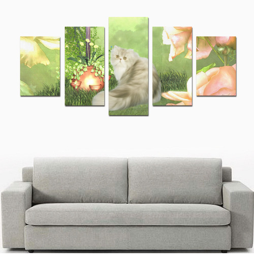 Cute cat in a garden Canvas Print Sets D (No Frame)