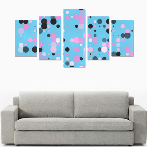 Pink and blue polka dots Canvas Print Sets C (No Frame)