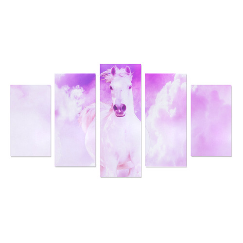 Girly Romantic Pink Horse In The Sky Canvas Print Sets A (No Frame)