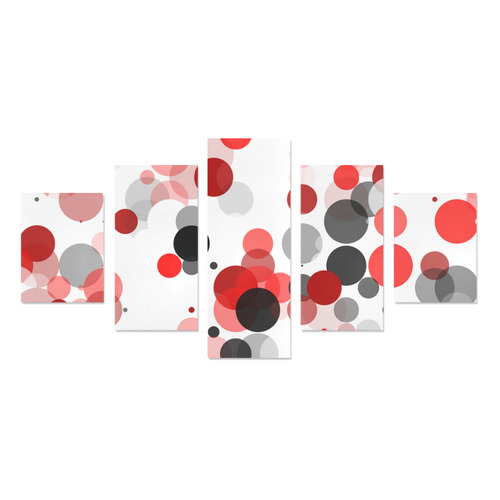 Red Black and Gray polka dots Canvas Print Sets B (No Frame)