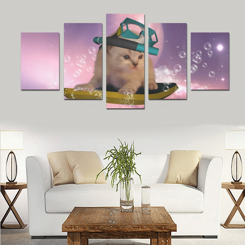 Funny surfing kitten Canvas Print Sets D (No Frame)