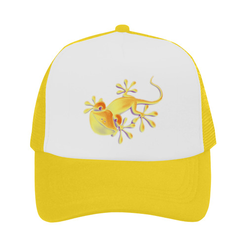 FUNNY SMILING GECKO yellow orange violet Trucker Hat