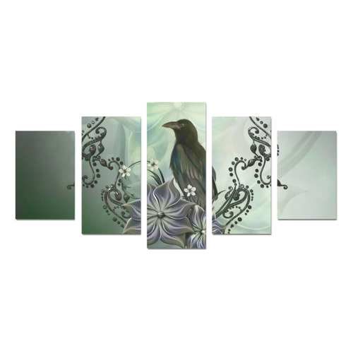 Raven with flowers Canvas Print Sets D (No Frame)