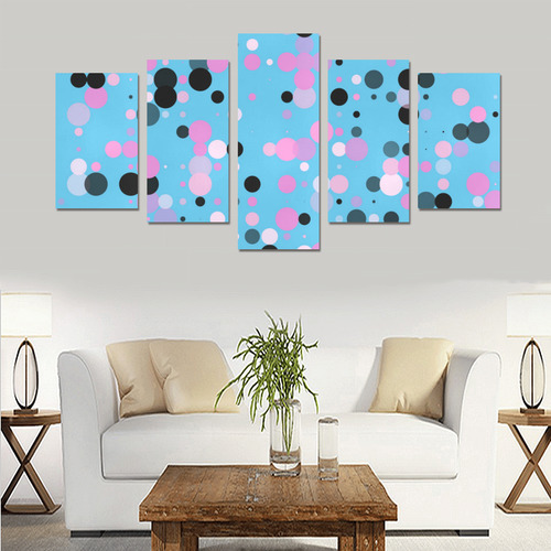Pink and blue polka dots Canvas Print Sets C (No Frame)