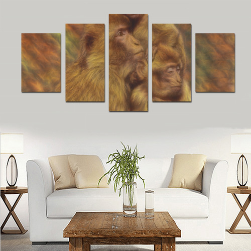 Cute Monkey Family Cuddles Canvas Print Sets D (No Frame)