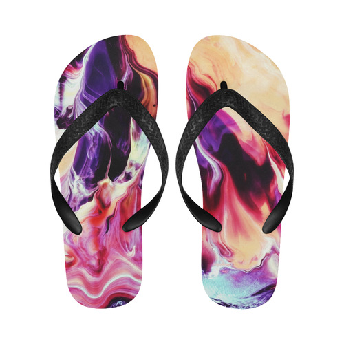 Abstract Watercolor Painting Crazy Fire Flip Flops for Men/Women (Model 040)