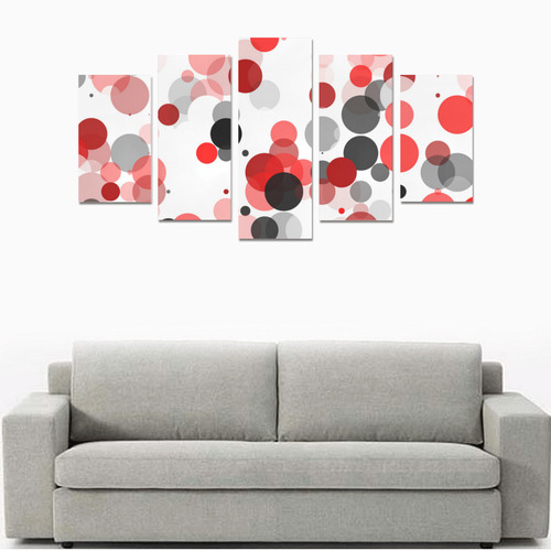 Red Black and Gray polka dots Canvas Print Sets A (No Frame)