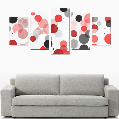 Red Black and Gray polka dots Canvas Print Sets D (No Frame)