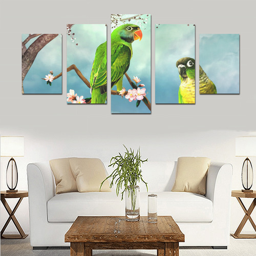 Funny cute parrots Canvas Print Sets D (No Frame)