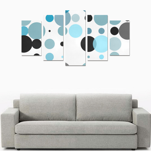 Blue black and gray polka dots Canvas Print Sets A (No Frame)