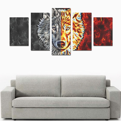 A Graceful WOLF Looks Into Your Eyes Two-colored Canvas Print Sets D (No Frame)
