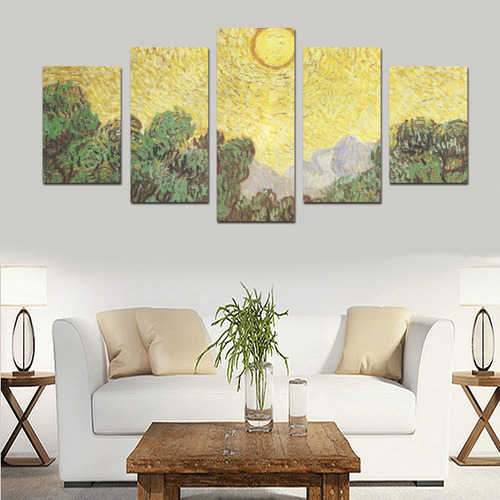 Van Gogh Olive Trees Yellow Sky Sun Canvas Print Sets D (No Frame)