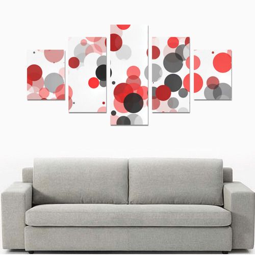 Red Black and Gray polka dots Canvas Print Sets B (No Frame)