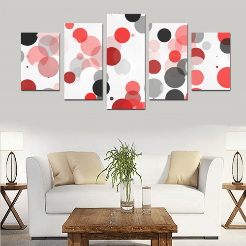 Red Black and Gray polka dots Canvas Print Sets D (No Frame)