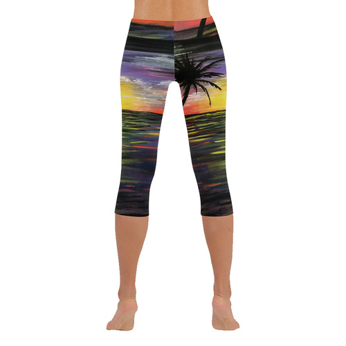 Sunset Sea Women's Low Rise Capri Leggings (Invisible Stitch) (Model L08)