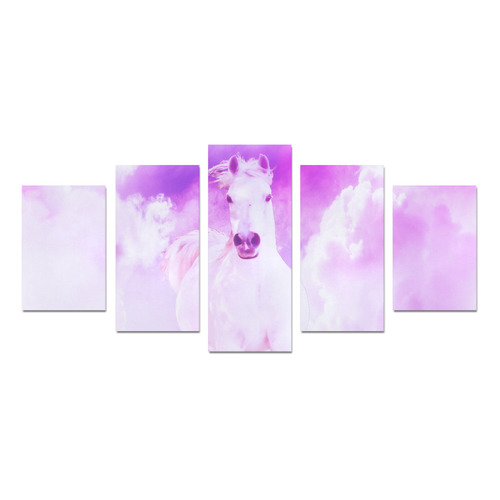 Girly Romantic Pink Horse In The Sky Canvas Print Sets D (No Frame)
