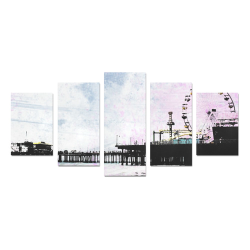 Pink Grunge Santa Monica Pier Canvas Print Sets D (No Frame)