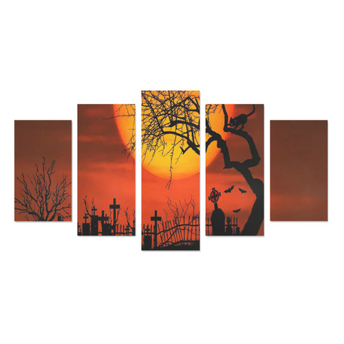 Graveyard Sunset Silhouette Canvas Print Sets A (No Frame)