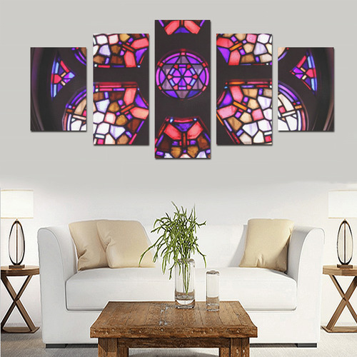Geometric Purple Pink Rosary Window Mandala Canvas Print Sets D (No Frame)