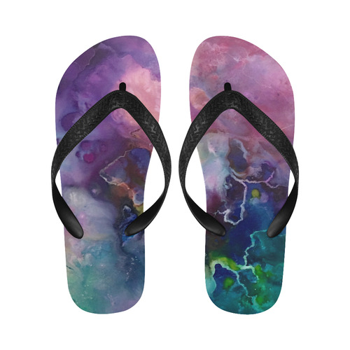 Abstract Watercolor Painting blue rose purple Flip Flops for Men/Women (Model 040)