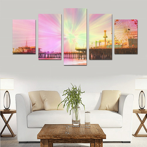 Pink Explosion Santa Monica Pier Canvas Print Sets D (No Frame)