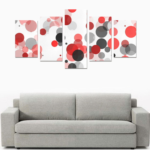 Red Black and Gray polka dots Canvas Print Sets C (No Frame)