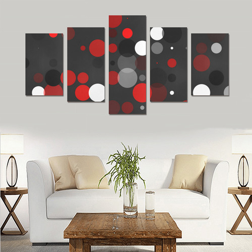 Charcoal and red polka dots Canvas Print Sets C (No Frame)