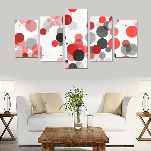 Red Black and Gray polka dots Canvas Print Sets C (No Frame)