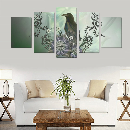 Raven with flowers Canvas Print Sets D (No Frame)