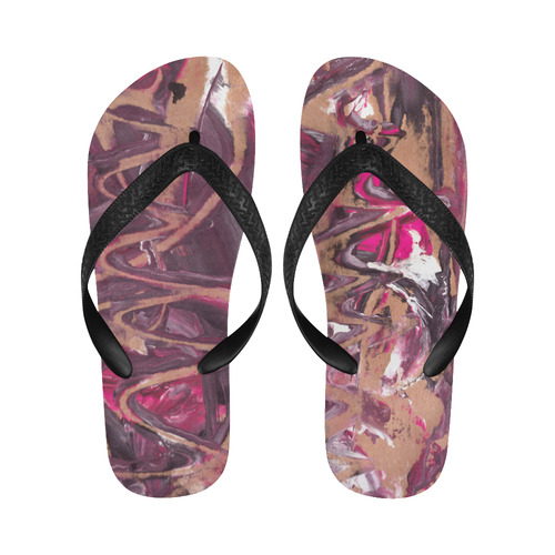 Abstract Acryl Painting plum brown pink Flip Flops for Men/Women (Model 040)