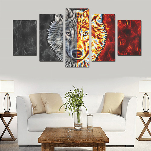 A Graceful WOLF Looks Into Your Eyes Two-colored Canvas Print Sets D (No Frame)