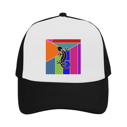 Modern Geometric Mosaic Contrast Gecko Trucker Hat