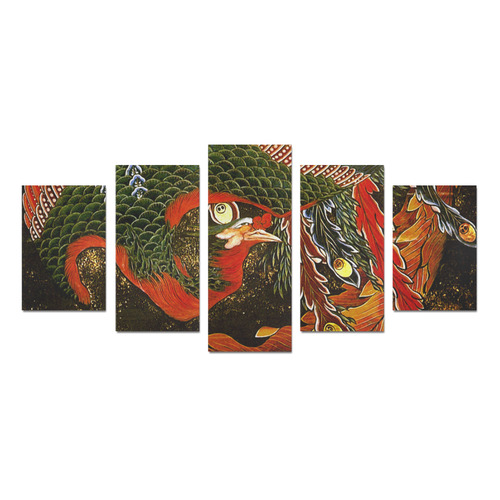 Phoenix Firebird Goddess Hokusai Japanese Canvas Print Sets D (No Frame)